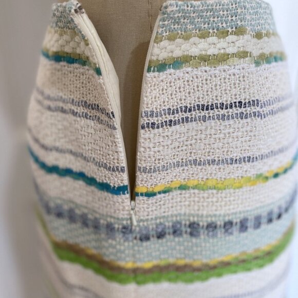 W by Worth Pencil Skirt 2 Straight Knee Length Green Blue Striped Modest Office - Picture 4 of 6